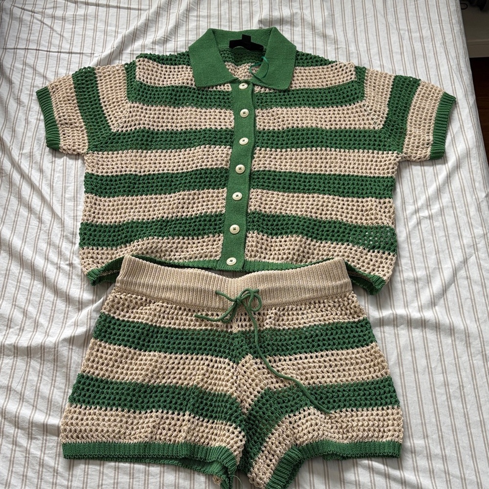 Zara Green/Tan Crochet Set